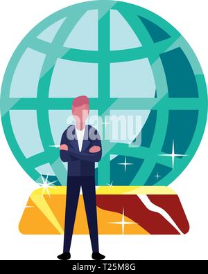 businessman world gold bars bank vector illustration vector ...