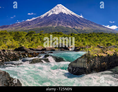 Petrohue Waterfalls in front of Volcano Osorno (Chile) 02 Stock Photo