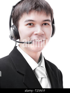 closeup portrait of a operator of a call center Stock Photo