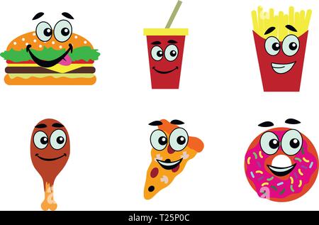 Set of fast food illustrations. Stock Vector