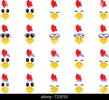 Big set of colorful chicken heads Stock Vector