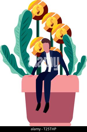 businessman plant coins money bank vector illustration vector illustration Stock Vector