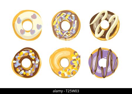 Set of six color donuts isolated. Bakery Vector illustration Stock ...