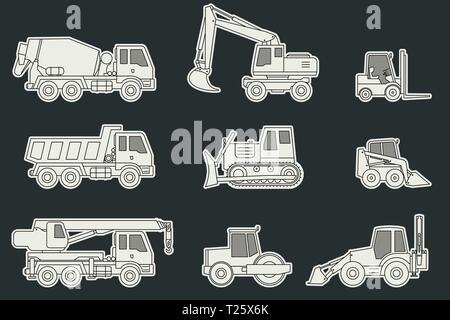 Construction machinery icons. Stock Vector
