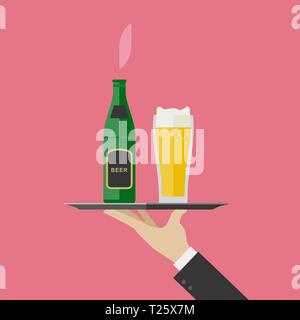 Waiter brings beer Stock Vector