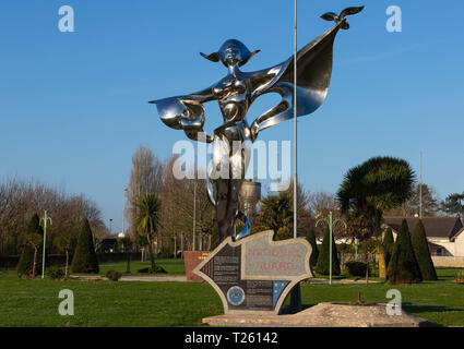 Grandcamp-Maisy, Normandy, France, March 26, 2019, The World Peace Statue stands at the entry to Grandcamp Maisy Stock Photo