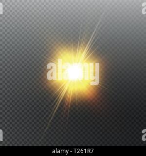 Bright shining sun Isolated on black background. Glow light effect. Vector illustration Stock Vector