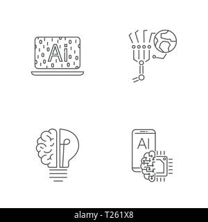 Digital technology icons set. AI, IoT, Hi-Tech concept. Editable Stroke Stock Vector