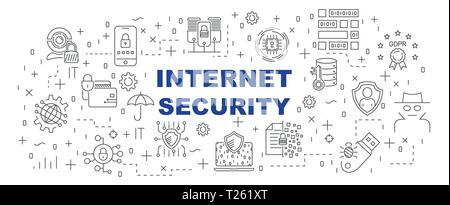 Digital technology, security, protection, innovation in сyberspace. Editable Stroke. EPS 10. Stock Vector