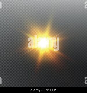 Bright shining sun Isolated on black background. Glow light effect. Vector illustration Stock Vector