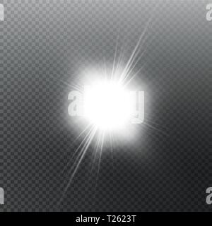 Bright shining sun Isolated on black background. Glow light effect. Vector illustration Stock Vector