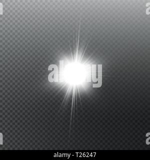 Bright shining sun Isolated on black background. Glow light effect. Vector illustration Stock Vector