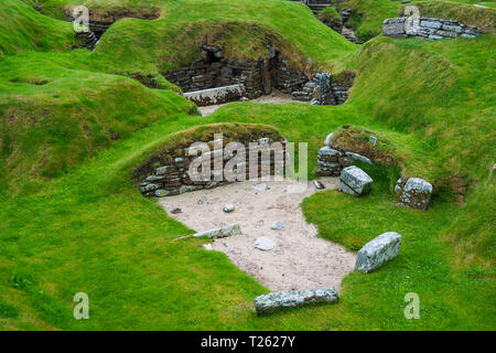 United Kingdom, Scotland, Orkney Islands, Mainland, Unesco world heritage sight, the stone build neolithic settlment of Skara Brae Stock Photo