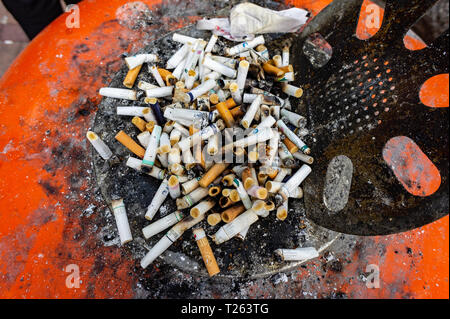 Cigarette butts, many cigarettes Stock Photo