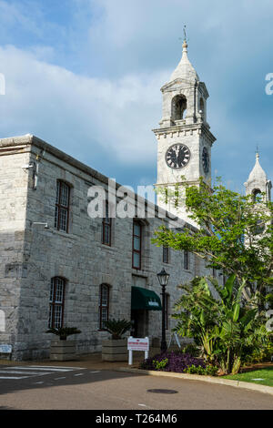 Bermuda, Clock tower and shopping mall in the royal naval dockyard, old storehouse Stock Photo