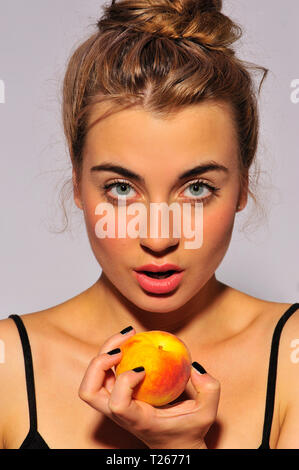 attractive, beauty, apetit, women mouth watermelon, food natural sweet fruit eating, consumption, one person, silhouette, clouse-up, delicious Stock Photo