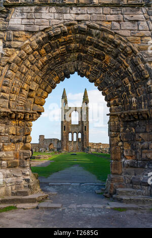 View of ruins of St Andrews Cathedral in St Andrews, Fife, Scotland, UK