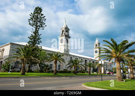 Bermuda, Clock tower and shopping mall in the royal naval dockyard, old storehouse Stock Photo