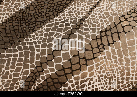 wet ceramic tile background with black and white grid pattern on grey Stock Photo