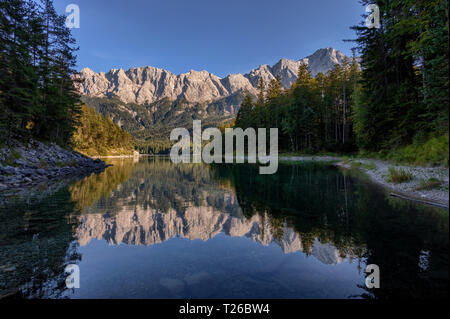 Eibsee Lake near Grainau Bavaria with a view of the Zugspitze mountain Stock Photo