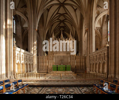 Bristol, United Kingdom, February 2019, View of the altar in the  historic Bristol Cathedral Stock Photo