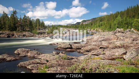 Panoramic view of Waterfall Litsjöforsen (North Sweden near Vilhelmina) Stock Photo