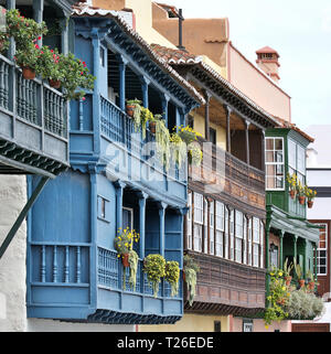 Santa Cruz de la Palma - wooden balconies (La Palma, Canary Islands) Stock Photo