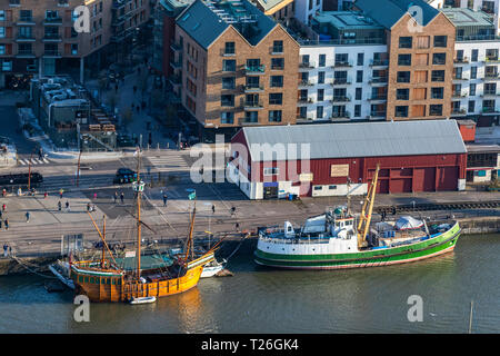 Wapping Wharf, The Matthew and the M Shed. Bristol from the air. Stock Photo