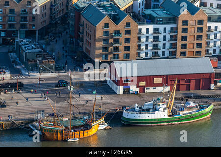 Wapping Wharf, The Matthew and the M Shed. Bristol from the air. Stock Photo