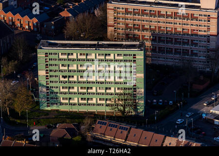 Barton Hill flats and estate, Bristol. Phoenix House flats is painted green Stock Photo