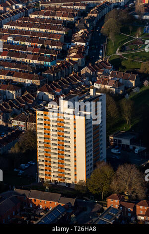 Barton Hill flats and estate, Bristol. Phoenix House flats is painted green Stock Photo