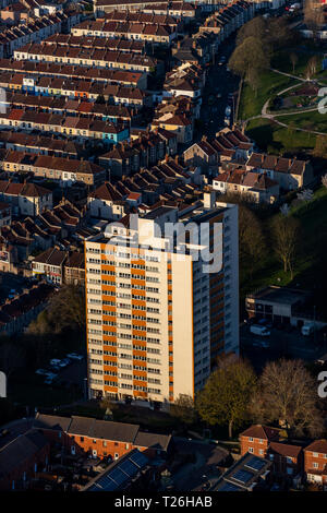 Barton Hill flats and estate, Bristol. Phoenix House flats is painted green Stock Photo