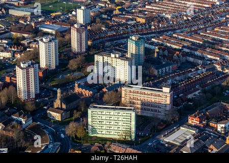 Barton Hill flats and estate, Bristol. Phoenix House flats is painted green Stock Photo