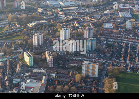 Barton Hill flats and estate, Bristol. Phoenix House flats is painted green Stock Photo