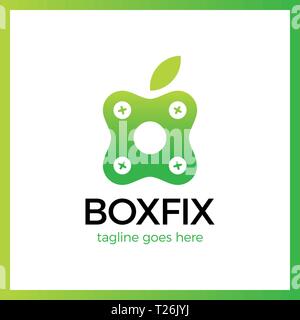 Eco Box Fix Logo. Repair center Stock Vector
