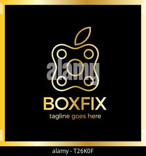 Eco Box Fix Logo. Repair center, Luxury, royal gold metal Stock Vector
