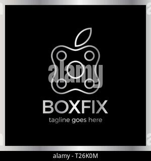 Eco Box Fix Logo. Repair center.  Luxury, royal silver metal Stock Vector