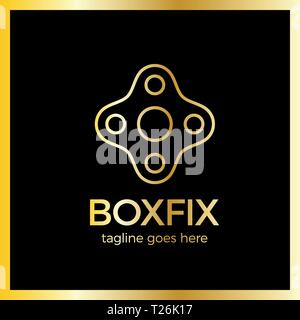 Eco Box Fix Logo. Repair center, Luxury, royal gold metal Stock Vector