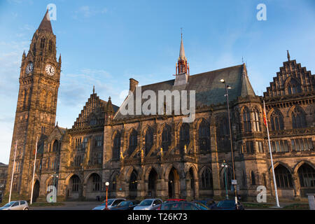 Rochdale town Hall and tower clock with blue sky and late afternoon sun / sunny / sunshine. Rochdale Lancashire. UK. (106) Stock Photo