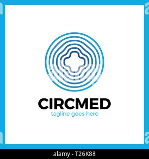 Circle Medical Line Logo. Med cross in five circle Stock Vector