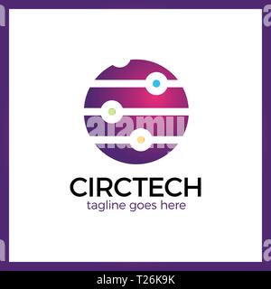 Circle Tech Logo. Signal line and dots Stock Vector