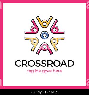 Crossroad Logo. Wheel, community, arrow. Colorful Stock Vector