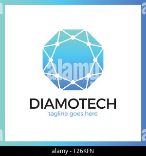 Diamond Line Connect Dots Tech Logo. Top view Stock Vector