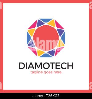 Diamond Line Connect Dots Tech Logo. Top view. Colorful triangle Stock Vector