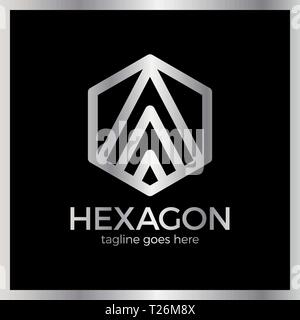 Hexa Letter A Logo. Abstract Line Hexagon. Luxury, royal silver metal Stock Vector