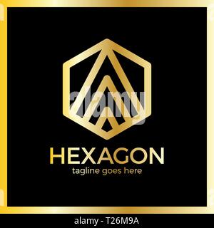 Hexa Letter A Logo. Abstract Line Hexagon. Luxury, royal gold metal Stock Vector