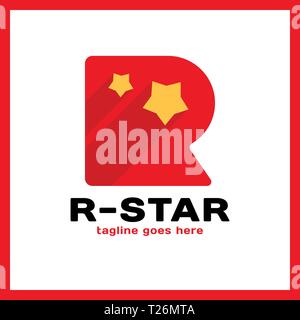 Round Letter R Two Star Logo. Stock Vector