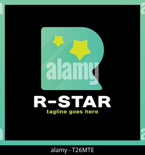 Round Letter R Two Star Logo. Stock Vector