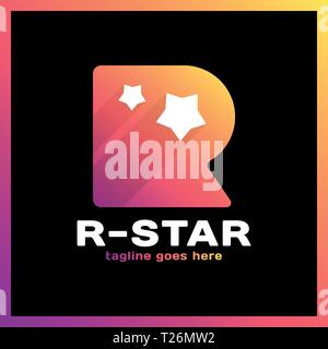 Round Letter R Two Star Logo. Stock Vector