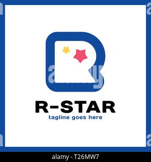 Round Letter R Two Star Logo. Stock Vector